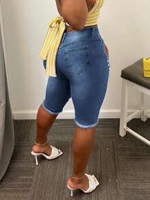 High-Quality Hot Tight Jeans Shorts Female Summer Thin Casual Slim Hot Pants Sexy Hot Girl Package Hip Shorts - 深色水洗藍 - 查看 3