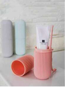 1件套便携式旅行牙刷套装带盖漱口杯，化妆刷收纳盒，旅行洗漱杯，情侣牙刷，牙膏收纳盒，简易牙刷漱口杯套装，随机颜色绳，旅行必备