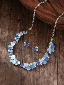 Cring Coco 1 套女士优雅复古波西米亚风格紫色渐变圆形十字交叉锌合金耳环和项链首饰套装，适合日常佩戴和正式场合