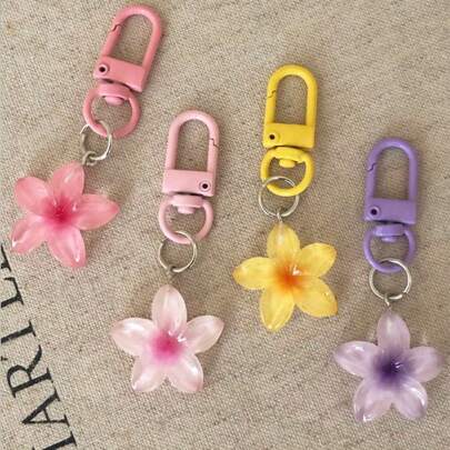 Transparent Colorful Flower Keychain Fashion Accessories For Women And Students Earphone Case Car Decoration Cute Transparent Flower Keychain Bag Pendant Decorations Beach Accessories Flower