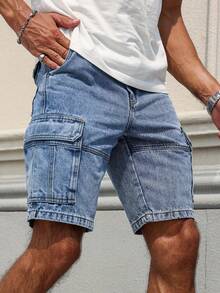 Men's Casual Cargo Denim Shorts, Versatile & Fashion - Blue - View 4