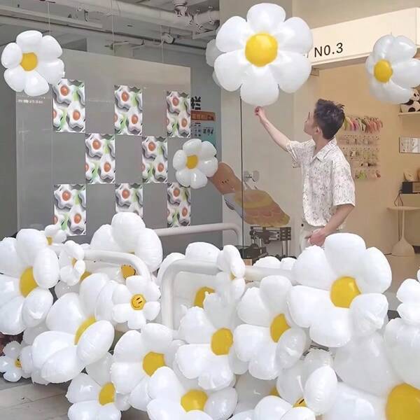 Juego de 5/10/50 globos con margaritas, estilo INS, suministros para fiestas, diseño de sellado automático adecuado para cumpleaños, bodas, actividades al aire libre, decoraciones para telón de fondo de fotos