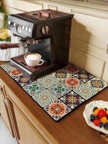 1 Pieza, Alfombrilla de drenaje para máquina de café, Alfombrilla de microfibra absorbente y de secado rápido para vajilla y máquina de café, Estilo de ladrillo retro, Alfombrilla absorbente con respaldo de goma que oculta las manchas y se seca rápido, Alfombrilla de drenaje para encimera de cocina de tierra de diatomeas con aislamiento térmico y secado rápido - Multicolor - Ver 7