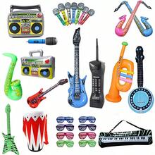 2pcs/6pcs/8pcs Inflatable Musical Instrument Party Props, Rock Star Toy Set, Inflatable Guitar, Inflatable Saxophone, Bass Pipa, Microphone, Mobile Phone, Tape Recorder, 80s/90s Themed Party Studio Decoration - Multicolor - View 2