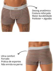 Kit com 5 Cuecas Box Boxer Adulto Masculina Confortável Não Enrola nas Pernas Básico Listrada Cintura Média. - Multicolorido - Visão 12