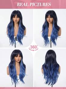 Ava WIGS 26 inch màu xanh lam nổi bật tóc giả tổng hợp màu đen có mái không keo chịu nhiệt không ren tóc giả cho phụ nữ màu đen pha trộn màu xanh lam tóc giả dài gợn sóng hàng ngày tiệc cosplay tóc giả nhiều màu, quà tặng Halloween cho phụ nữ - Nhiều màu - Xem 9