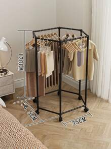 1 pièce Étendoir à vêtements sur pied, rotatif à 360°, avec roulettes coulissantes. Étagère hexagonale de stockage et de séchage, organisateur et cintre de vêtements grande capacité pour usage domestique