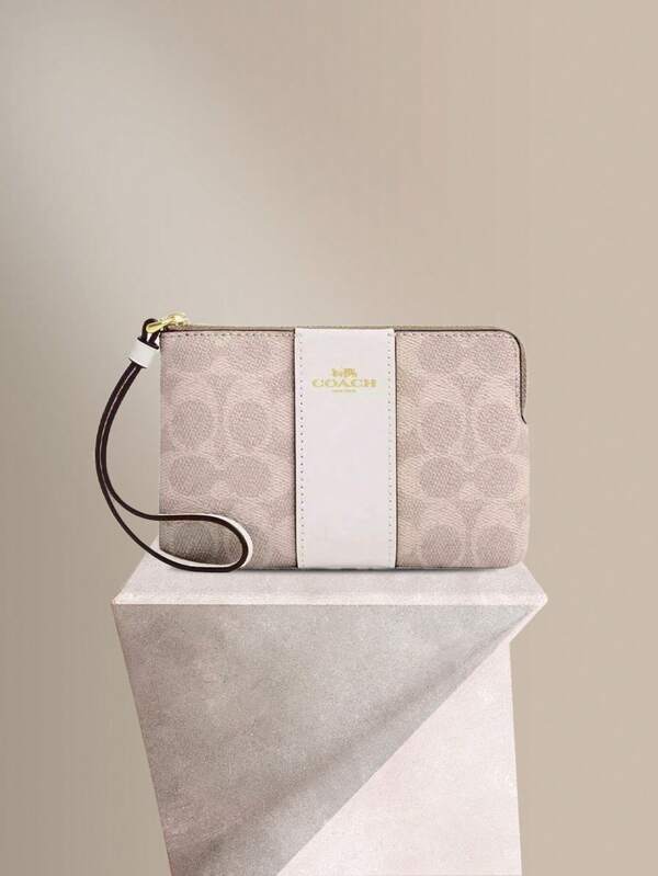 Coach Cartera de mano con cremallera en las esquinas para mujer, bolso de mano de noche, bolso de mano pequeño con correa para la muñeca.