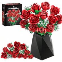 822PCS Rose Building Blocks Set With Vibrant Colors, Artificial Red Rose Bouquet DIY Decoration, Home Decor Flower Decorations For Adults Women Gift For Valentines & Mother's Day