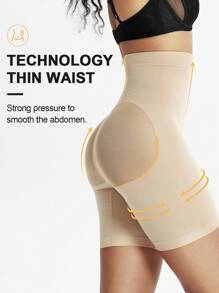 1 pieza Shorts moldeadores sin costuras de cintura alta con control de abdomen y elevación de glúteos para mujer, talla grande