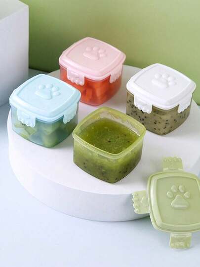 4/8Pcs Back-To-School Season Mini Cat's Paw Sauce Packing Box Fresh-Keeping Box Thickened Sealed Jam Storage Packing Box Go To Work Picnic Beach Out Portable Sauce Box