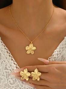 3/4pcs Fashionable & Versatile Zinc Alloy Camellia Jewelry Set, Suitable For Women's Daily Commute, Vacation, Party Outfits