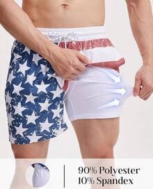 Mens Swim Trunks With Compression Lined Short Bathing Suits For Men 5 Inch Inseam Liner Men's Swimming Trunk - Stripe Flag - View 3
