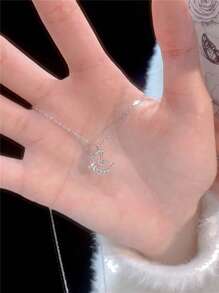 1pc Sparkling Star Moon Necklace, Fashion Luxury Elegant Delicate Minimalist Clavicle Chain Suitable For Daily Wear, Festival Gift