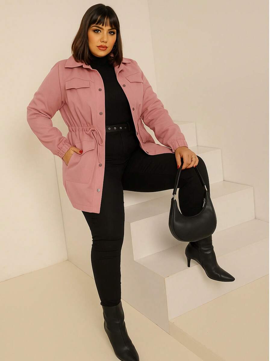 PLUS SIZE BENGALINE JACKET WINTER OVERCOATER PLUS SIZE CUSTOM CUFF CUFF MODEL PARKA COAT - 乾枯玫瑰色 - 查看 1