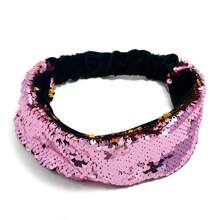 Reversible Colorful Shiny Sequin Mermaid Scales Headband, Sparkling Bohemian Polyester Material Hair Band Turban Headband Sweatband - Silver - View 10