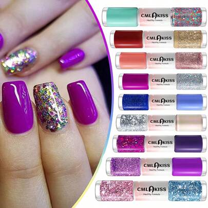 新款双头双色超闪固体指甲油 双瓶组合 持久不脱色 快干无需烘烤 1瓶2色 美甲DIY适用 适合节日送礼