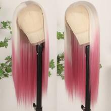 Gorgeous Ombre Blue Synthetic Lace Front Wigs 26 Inch Pre Plucked Long Straight Hair Wigs Glueless Blue White Ombre Colored Wigs Soft Christmas Wigs Heat Resistant Ombre Blue Lace Front Wigs For Fashion Women Perfect For Daily Wear & Parties - 漸層粉紅色 - 查看 3