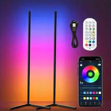 LED Wall Corner Lamp, USB POWERED RGB Corner Floor Lamp With APP,Remote Control And Timing Function Color Changing, 16 Million Colors & 68+ Scene Color Changing Ambience Light With Music Sync For Living Room, Bedroom, Gaming Room. - 黑色 - 查看 1