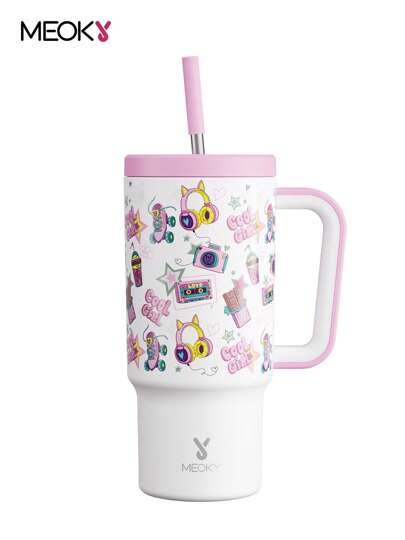 24oz Tumbler With Handle, Vacuum Insulated Stainless Steel Travel Mug And Straw, Vacuum Insulated Water Bottle, Insulated Cup, Reusable Stainless Steel Bottle - Keeps Drinks Cold Up To 24 Hours (Luminous Pink Cool Girl)