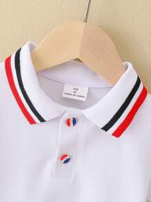 2pcs Boys' Casual Summer Set - Striped Polo Shirt And Loose Fit Knee-Length Shorts, Suitable For Sports Events