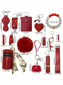 1 set de 15 pièces Porte-clés à strass pour femme - Porte-clés avec sangle de poignet, sac de rangement et accessoires de porte-carte à pompon. Kit d'accessoires de sac, de voiture