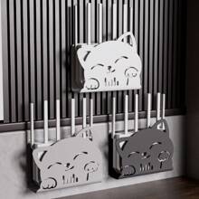 1pc Cute Router Stand, Made Of Plastic Material With 2pcs Self-Adhesive Tapes, Adorable Cat Face Pattern & Outline Design, Hollow-Out Cat Face Details, Won't Block Signal, Suitable For Daily Home Use, Back To School
