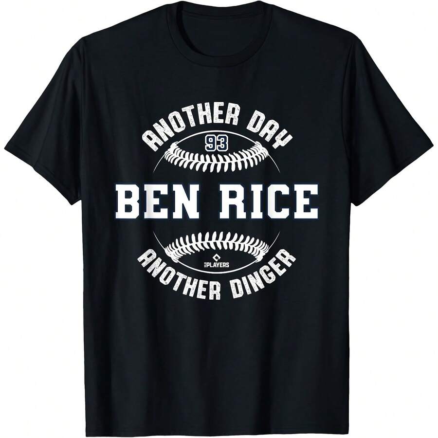 Another Day, Another Dinger Ben Rice New York Baseball MLBPA T-Shirt_220g High-Quality Pure Cotton T-Shirt With Minimalist Printing, Soft And Breathable Fabric, Comfortable And Loose, Suitable For All Day Wear, Suitable For Office Casual Wear, Spring And Summer Daily Appearance, Elegant And Youthful Design - Black - View 1
