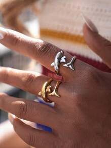 1pc/2pcs Women's 18k Gold Stainless Steel Exquisite Ring Ladies Girls Summer Jewelry Suitable For Vacation Seaside Daily Wear Waterproof