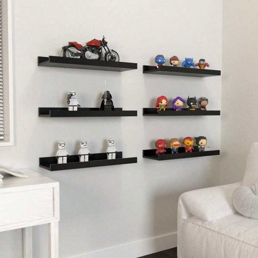 6-Piece Floating Wall Shelf Home Decor Display Stand - 現代黑色 - 查看 1