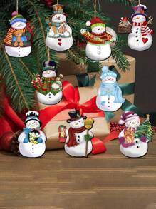 12 pièces Décorations de Noël en bois bonhommes de neige, décorations d'arbre de Noël en bois, fournitures pour fête de Noël