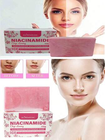 10 barras de jabón de glicerina con alto contenido de nicotinamida que limpia en profundidad y controla el aceite, ilumina el cutis, se usa para lavar, controlar el aceite y aclarar, inhibe y reduce las manchas, unifica la piel, promueve la producción de colágeno, reduce las líneas finas y las arrugas. Se puede usar para lavar la cara y ducharse. Adecuado tanto para mujeres como para hombres.