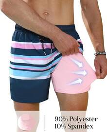 Mens Swim Trunks With Compression Lined Short Bathing Suits For Men 5 Inch Inseam Liner Men's Swimming Trunk - Grey - View 3