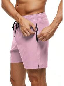 Bañadores para hombres de secado rápido con bolsillos con cremallera y forro de malla - Rosa polvoriento - Ver 5