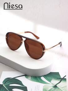 1pc Metallic Rim Aviator Fashion Glasses For Women, Classic And Fashionable Shades Beach Accessories Beach Accessories For Women Glasses Shades Basics Fall Winter Women Outfits Clothes Business Casual Gifts For Summer Beach Vacation,Outdoor,Travel Vintage Style Oversized Aviator Frame For Going Out Outfit,Back To School