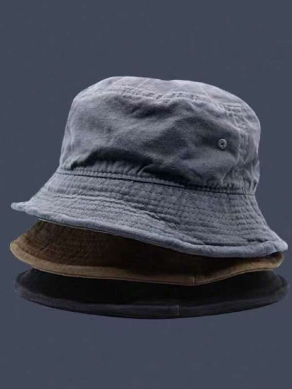 1 pezzo Cappello a secchiello in poliestere di colore nero lavato, unisex, alla moda, retrò, con protezione solare, taglia regolabile 56-58cm, adatto per tutte le stagioni
