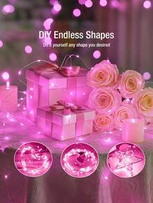 10pcs LED String Lights, 40inch LED Lights String, Warm Blue Color LED Fairy Lights, Battery Operated Pink Fairy Lights For Indoor Outdoor Decoration, Wedding Party Bedroom Patio, Valentine's Day - Pink - View 3