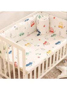 2婴儿床周长120厘米/47.24英寸，180厘米/70.86英寸，白色新生儿卡通刺绣软垫包，儿童防撞条，防摔围栏 - 彩色 - 查看 17