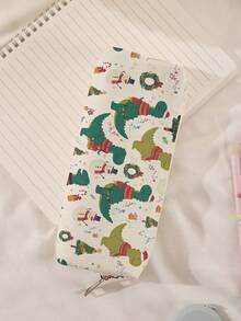 1pc Cartoon Dinosaur Print Corduroy Pencil Case, Stationery Storage Pouch, Double-Sided Printed Stationery Bag, Portable Multifunctional Office Supplies Pen Holder, School Supplies Storage,Back To School,School Supplies - Multicolor - View 7