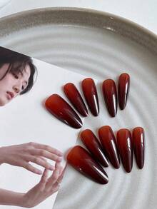 10 Pieces Of Hand Pressed Almond-Shaped Nails, Personalized Custom Nail Art, Beautiful Fake Nails, DIY ,Customized Nails ,Halloween Nails,Christmas Nails,Customization Of Christmas And Halloween Elements, Red Nails, Hand-Wearing Nails With Custom Patterns, Reusable Nail Art Supplies For Girls And Ladies In Weddings, Parties, Holiday Scenes, Gift A Nail Kit - Multicolor - View 6