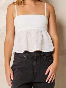 Y2k Embroidery Floral Square Neck Tank Tops Ruffle Flowy Summer Solid Camisole Backless Sleeveless Cami Shirt - 白色 - 查看 1