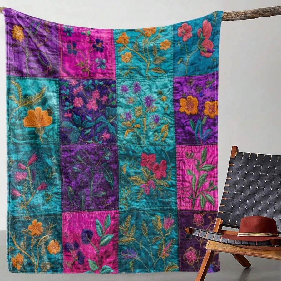 Cozy Vintage Plaid & Floral Print Blanket,Super Soft Flannel Printed Blanket,As Birthday Gifts, Family, Wedding, Souvenir Blankets, Polyester Blankets Suitable For All Seasons, Washable, Machine Washable, Lightweight, Breathable, Comfortable, Warm, Unique, 280gsm For Him, Her Personalized Ideal Gifts For Her, Him, Family, Boyfriend, Girlfriend, Father, Family, Mother, Lover, Daughter, Son, Grandfather, Grandmother, Friend, Classmate, Pet. Perfect Nap, Camping, Travel, Home, Daily Life, Office Decoration, Birthday, Anniversary, Valentine's Day, Thanksgiving, Christmas, Halloween, Mother's Day, Father's Day, Wedding, New Year Gifts ,Sofa,Bed,Car,Bedroom,Living Room,Office, Outdoor Camping, Beach,Wall Decoration - 彩色 - 查看 1