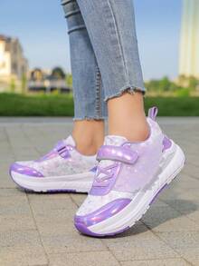 Boys/Girls/Teens Minimalist Hook & Loop Roller Skates, Quick Sliding, Convenient Slip-On/Off 4-Wheel Design, Detachable, Casual Sports Shoes - Purple - View 5