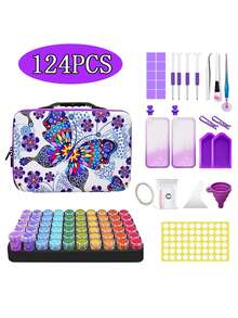 204 piezas Caja de almacenaje y kit de herramientas completo para pintura de diamantes DIY - Bolsa de almacenaje con mariposa, que incluye bandeja de color degradado, bolígrafo rodante, set de bolígrafos para aplicar los puntos, múltiples botellas de almacenaje, embudo, pegatinas, etc. Mejor regalo festivo para principiantes en manualidades y aficiones - Multicolor - Ver 11