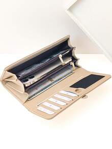 MINGYOU New Women Long Wallet, Fashion Classic Buckle Flap Multi-Functional Large Capacity Wallet, Women Wallet, Mini Wallet, Long Wallet - Apricot - View 3