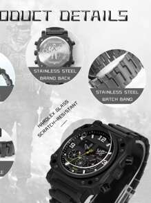 1 Relógio Eletrônico Multifuncional Masculino com Pulseira de Aço e Movimento Duplo, Relógio Masculino com Mostrador Grande e Resistente à Água