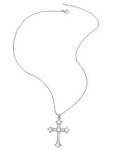 1pc Elegant Cubic Zirconia Cross Pendant Necklace, Gift For Women, Wedding Jewelry - Silver - View 4