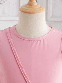 Vestido para niñas, vestido de verano, Vestido rosa de malla de moda para chicas, Vestir de princesa con decoración de dobladillo de encaje + Decoración de cordón, Incluye bolso, Vestimenta de fiesta para exteriores, vacaciones, viajes