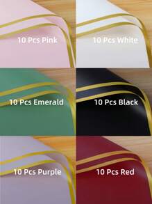 20 pièces Papier d'emballage floral avec bordure dorée, 57 cm x 57 cm Papier d'emballage étanche à fleurs pour fleuriste, bouquet, rose, artisanat DIY, Saint-Valentin, mariage, fête des mères, anniversaire (Plusieurs couleurs disponibles : noir, rose, blanc, violet, etc.)