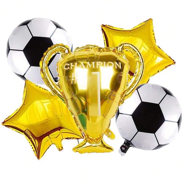 5/8/10 peças/conjunto de balões de futebol troféu de campeão, incluindo 1 troféu, balões de futebol e balões de folha de confete, adequados para boates, eventos esportivos, decoração de festa de aniversário esportiva e adereços de fotografia